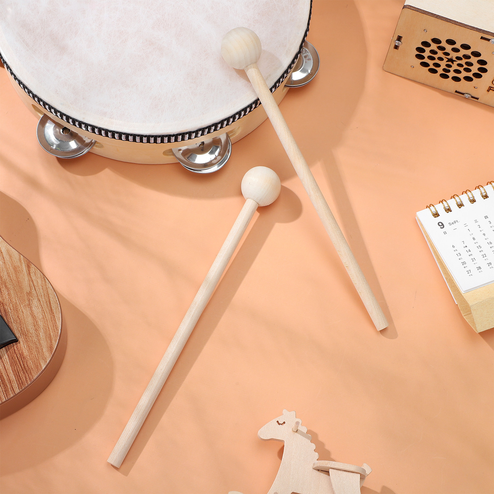 Woodworking Xylophone - 2 Adet Doğal Ahşap Ksilofon Tokmakları