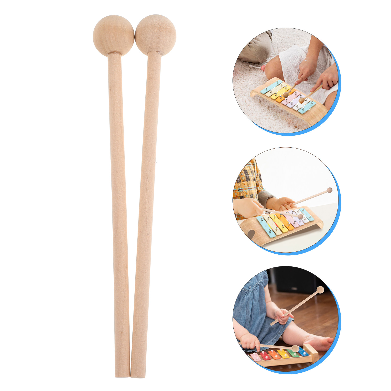 Woodworking Xylophone - 2 Adet Doğal Ahşap Ksilofon Tokmağı,